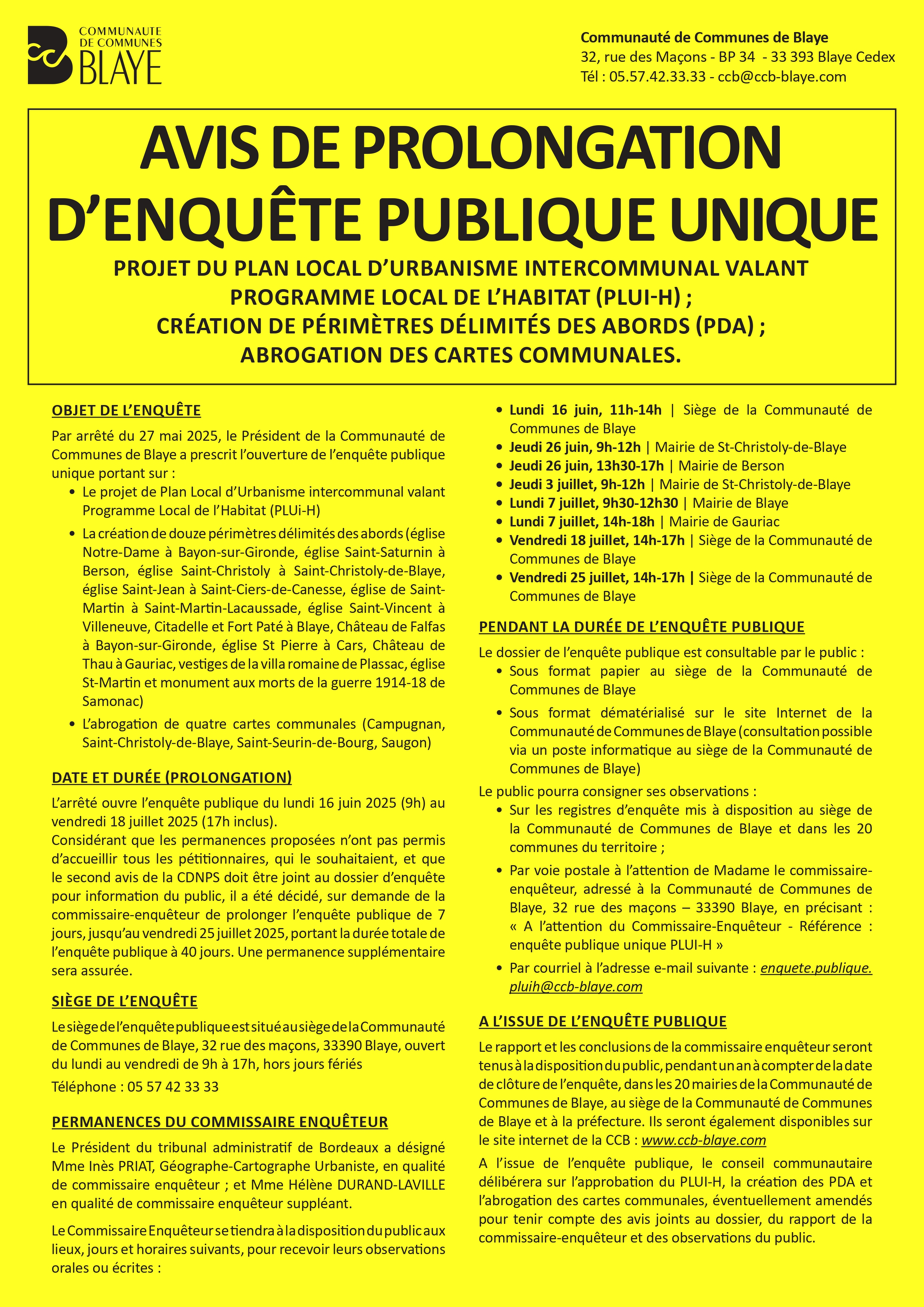 Avis d'enquête publique unique: PLUIH